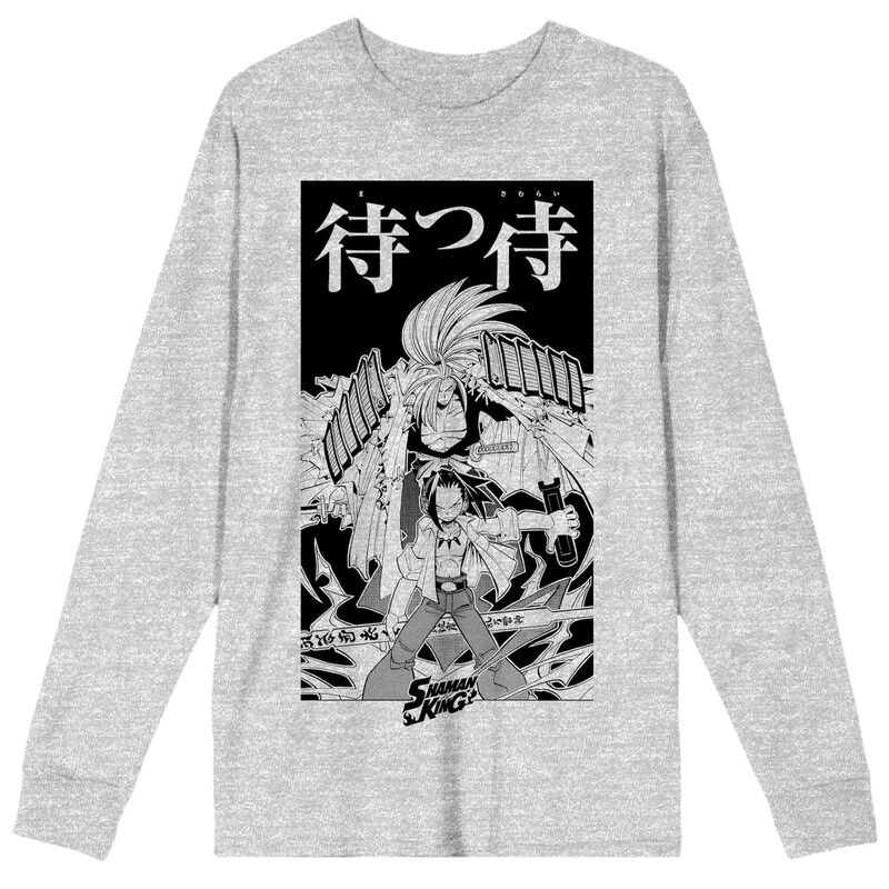 アニメキャラクター メンズ トップス Tシャツ グラフィック Licensed Character Men'shaman King Samurai Long Sleeve Graphic Tee Gray グレー