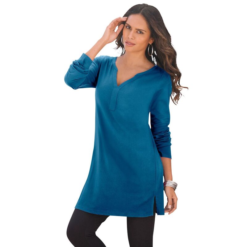 ロアマンズ レディース トップス Tシャツ Roaman's Y-neck Ultimate Tunic Peacock Teal ティール｜ReVida 店