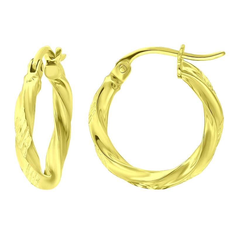 Aleure Precioso レディース アクセサリー ピアス・イヤリング Aleure Precioso Sterling Silver Textured Twist Hoop Earrings Gold Tone ゴールド｜ReVida 店
