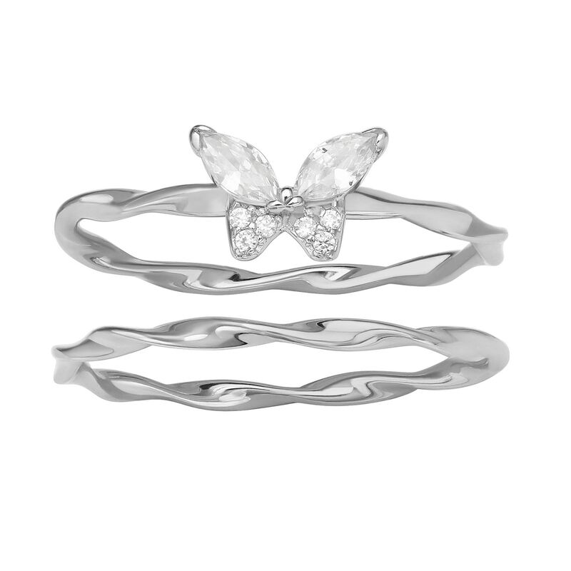 プリムローズ レディース アクセサリー リング PRIMROSE Cubic Zirconia Butterfly & Twist Ring Set Sterling