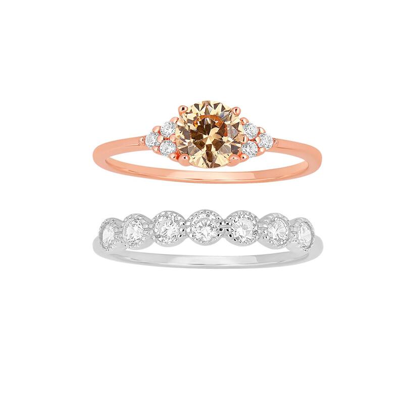 プリムローズ レディース アクセサリー リング PRIMROSE Sterling Silver Champagne & White Cubic Zirconia Ring Duo Setwo Tone Rose Clear ホワイト