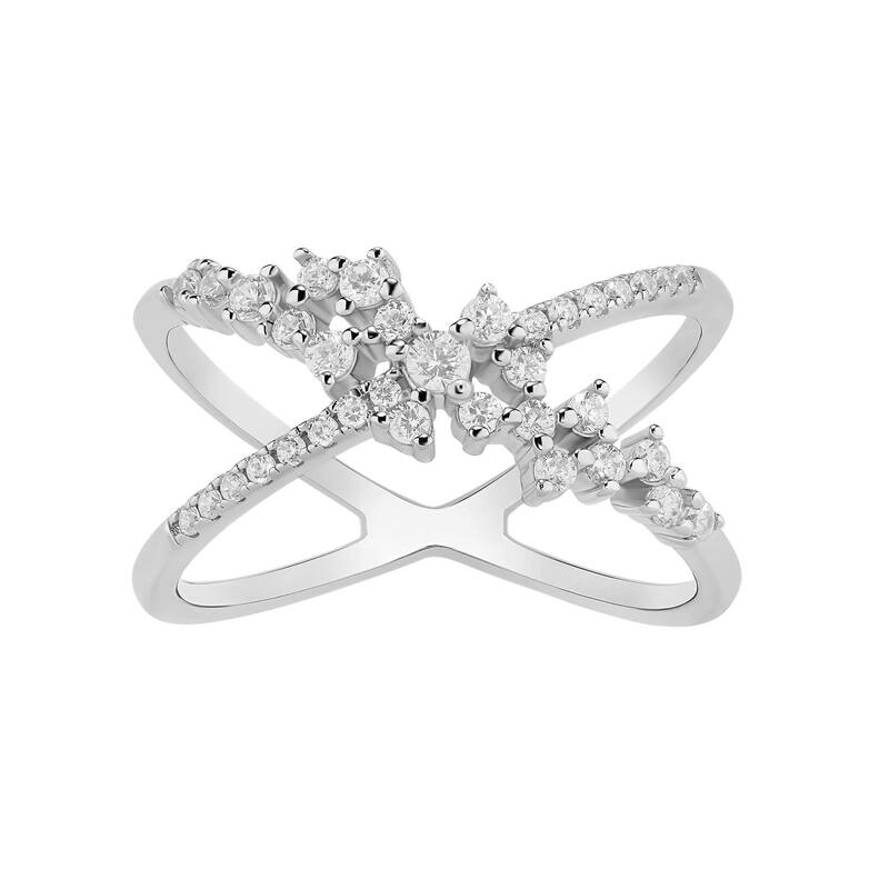 プリムローズ レディース アクセサリー リング PRIMROSE Sterling Silver Cubic Zirconia Cluster Crossovering Sterling Clear シルバー