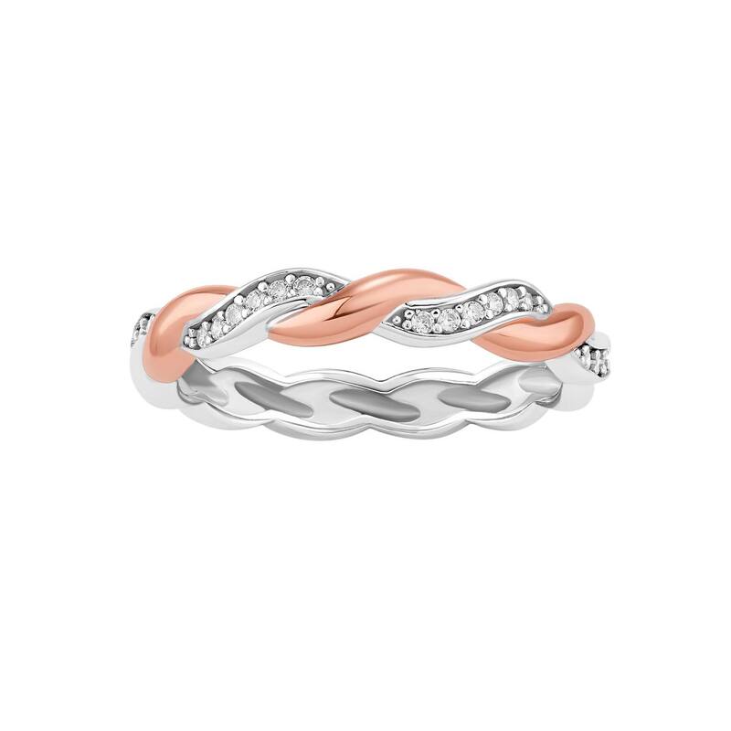 プリムローズ レディース アクセサリー リング PRIMROSE Two Tone Sterling Silver Cubic Zirconia Twisted Band Ring Two Tone Rose Clear シルバー