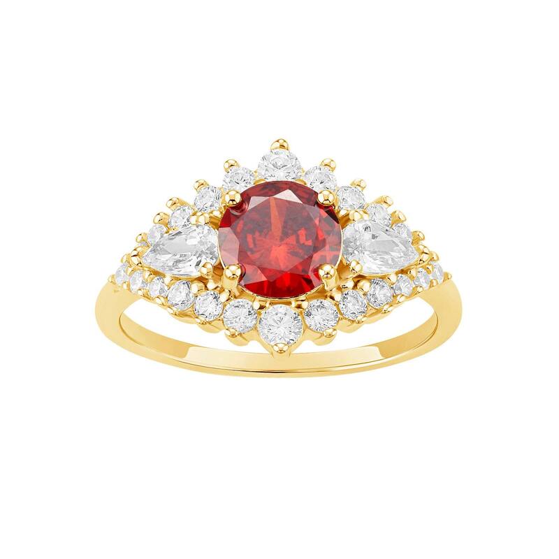 プリムローズ レディース アクセサリー リング PRIMROSE Sterling Silver Cubic Zirconiart Deco Ring Yellow Gold Tone Red レッド