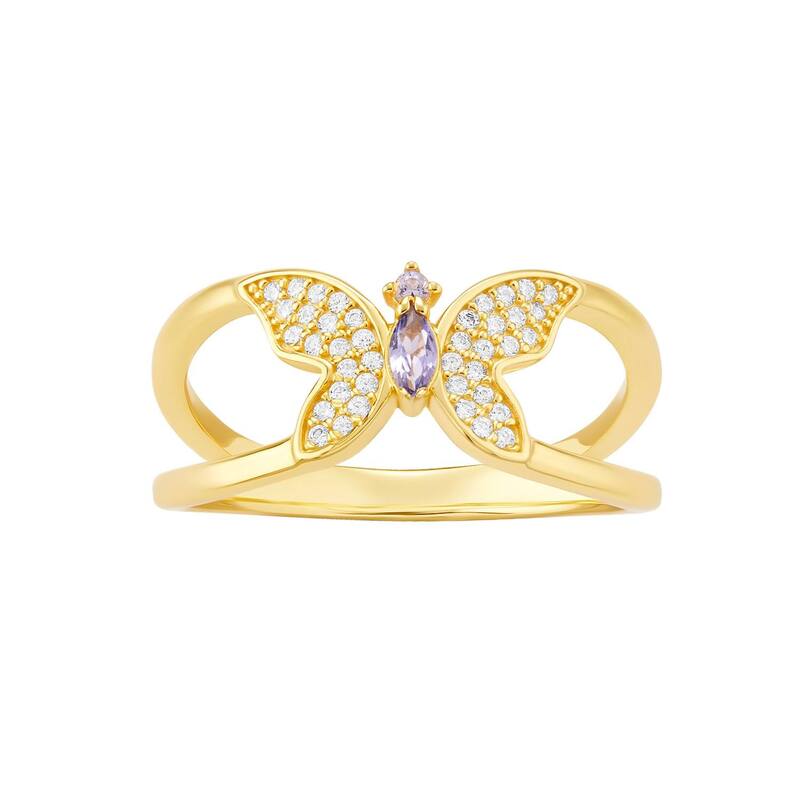 プリムローズ レディース アクセサリー リング PRIMROSE 18k Gold Over Silver Cubic Zirconia Butterfly Ringold Tone Lavender ラベンダー