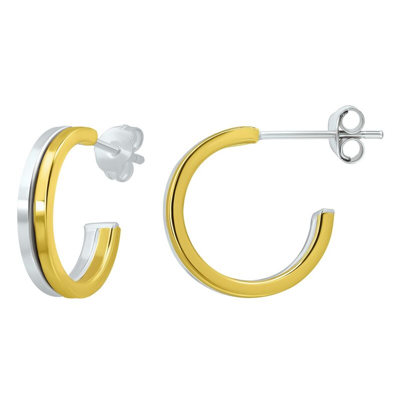 Aleure Precioso レディース アクセサリー ピアス・イヤリング Aleure Precioso 18k Gold over Sterling Silver Polished Posted Hoop Earrings Two Tone ゴールド