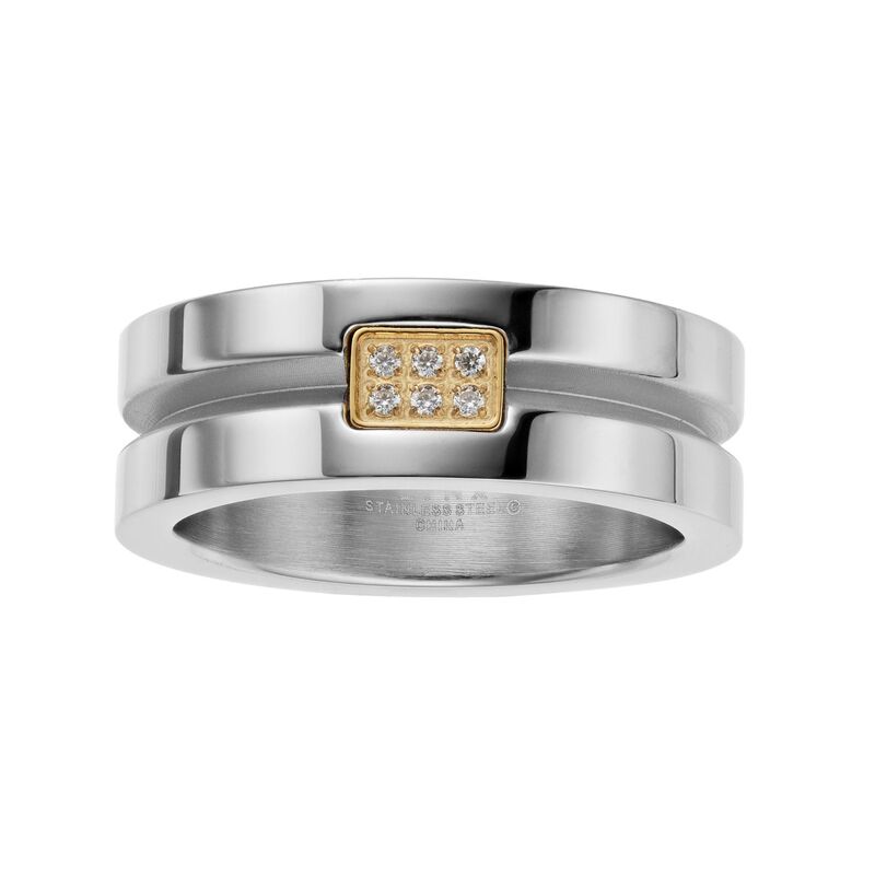 山猫 メンズ 佩び物 輪っか プルオーバー LYNX Men\u0027s Two Tone Stainlessteel Cubic Zirconia Channel Ringold Tone ゴールド