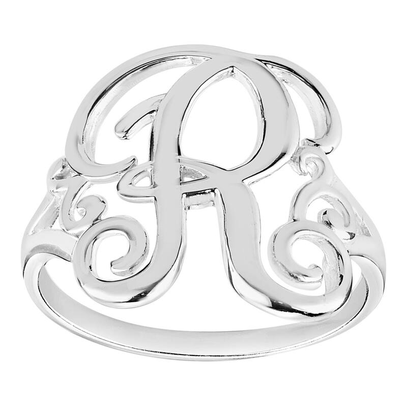 プリムローズ レディース アクセサリー リング Womens PRIMROSE Sterling silver polished monogram initial Band ring size 7. R シルバー