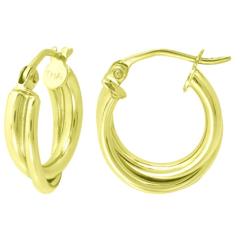 Aleure Precioso レディース アクセサリー ピアス・イヤリング Aleure Precioso Sterling Silver Double Tube Hoop Earrings Gold Tone ゴールド