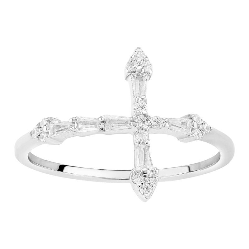 プリムローズ レディース アクセサリー リング PRIMROSE Sterling Silver Cubic Zirconia Sideways Cross Band Ring Sterling シルバー