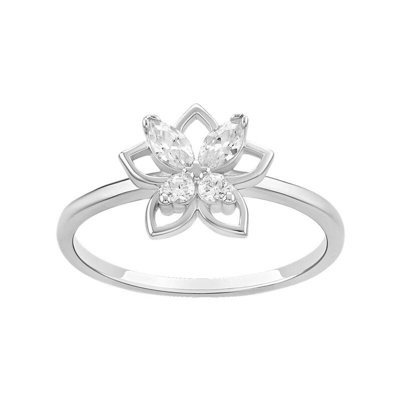 プリムローズ レディース アクセサリー リング PRIMROSE Sterling Silver Polished Pave Cubic Zirconia Flower Band Ring Silver Tone シルバー