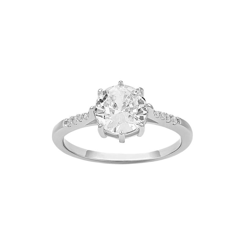 プリムローズ レディース アクセサリー リング PRIMROSE Sterling Silveround Cubic Zirconia Center Stone With Pave Cubic Zirconia Band Ring Sterling Silver White ホワイト｜ReVida 店