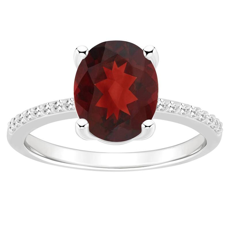 Alyson Layne レディース アクセサリー リング Alyson Layne Sterling Silver 10 mm x 8 mm Oval Gemstone & 1/10 Carat.W. Diamond Ringarnet シルバー