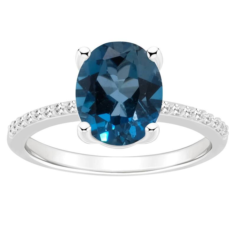 Alyson Layne レディース アクセサリー リング Alyson Layne Sterling Silver 10 mm x 8 mm Oval Gemstone & 1/10 Carat.W. Diamond Ring London Blue Topaz ブルー
