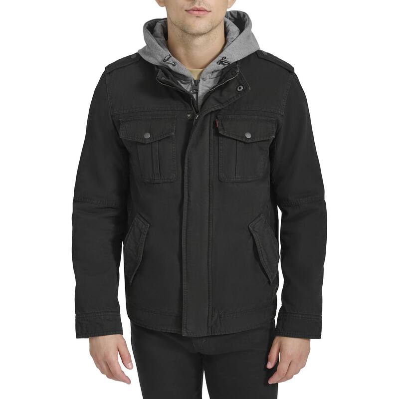 リーバイス メンズ アウター ジャケット・ブルゾン コットン Men's Levi'sR Cotton Hooded Quilt Lined Trucker Jacket Black ブラック
