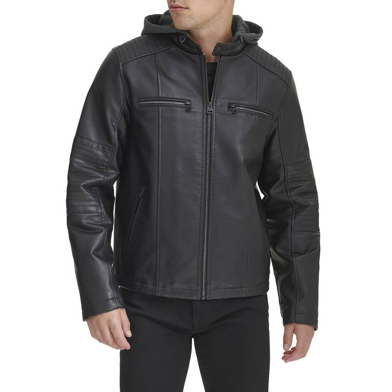 リーバイス メンズ アウター ジャケット・ブルゾン レザー フェイクレザー Men's Levi'sR Faux Leather Hooded Racer Jacket Black ブラック