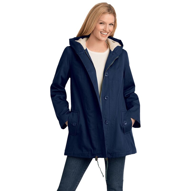ウーマン ウィズイン レディース アウター ジャケット・ブルゾン プラスサイズ パーカー Woman Within Women's Plusize Sherpa-lined Hooded Parka Navy ネイビー