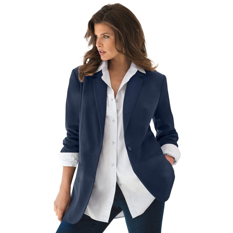 ロアマンズ レディース アウター ジャケット・ブルゾン プラスサイズ ブレザー Roaman's Women's Plusize Boyfriend Blazer Navy ネイビー｜ReVida 店