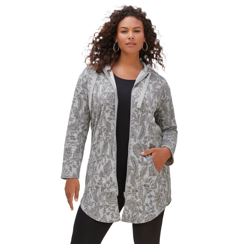 ロアマンズ レディース アウター 上衣・上衣 つけ加える大きさ フリース パーカー Roaman\u0027s Women\u0027s Plusize Fleece Zip Hoodie Jacket Heather Grey Outline 薄墨色