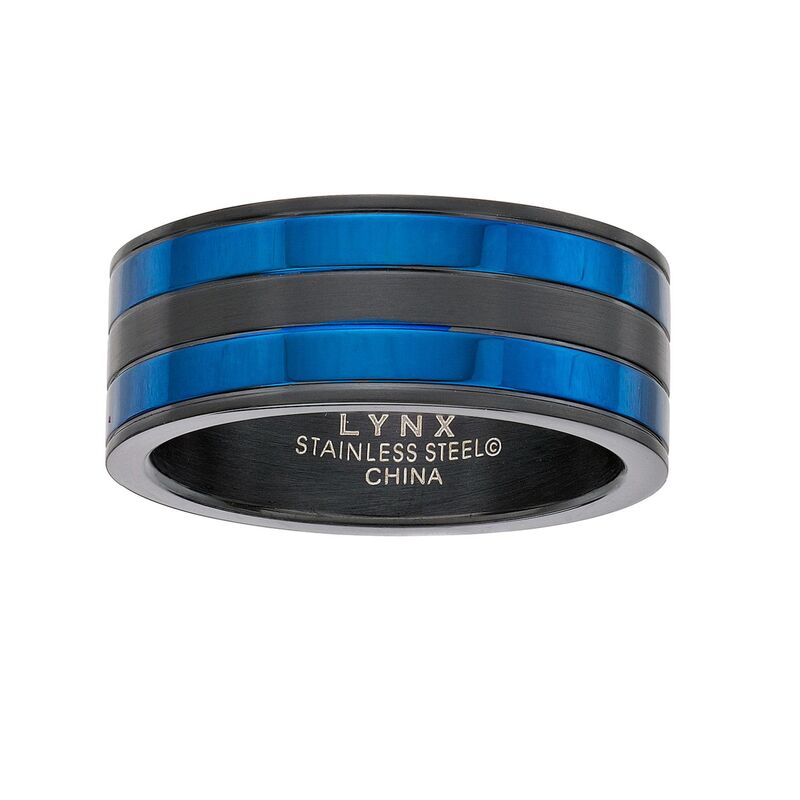 山猫 メンズ 付属品 輪っか プルオーバー Men\u0027s LYNX Black \u0026 Blue Ion-Plated Stainlessteel Ring Two Tone 黒いこと