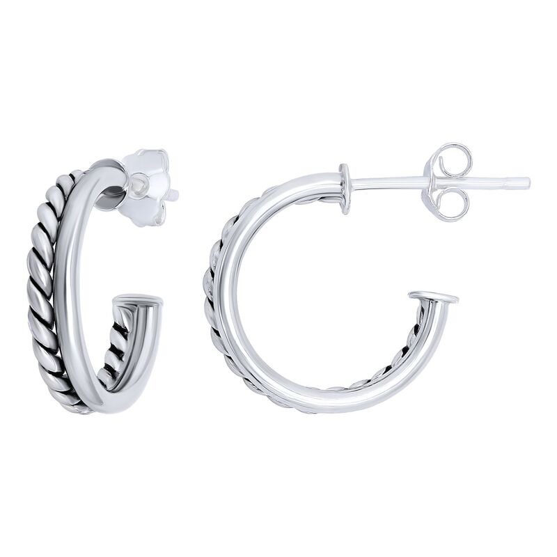 Aleure Precioso レディース アクセサリー ピアス・イヤリング Aleure Precioso Sterling Silver Double Polished & Twisted Hoop Earringsterling Silver シルバー