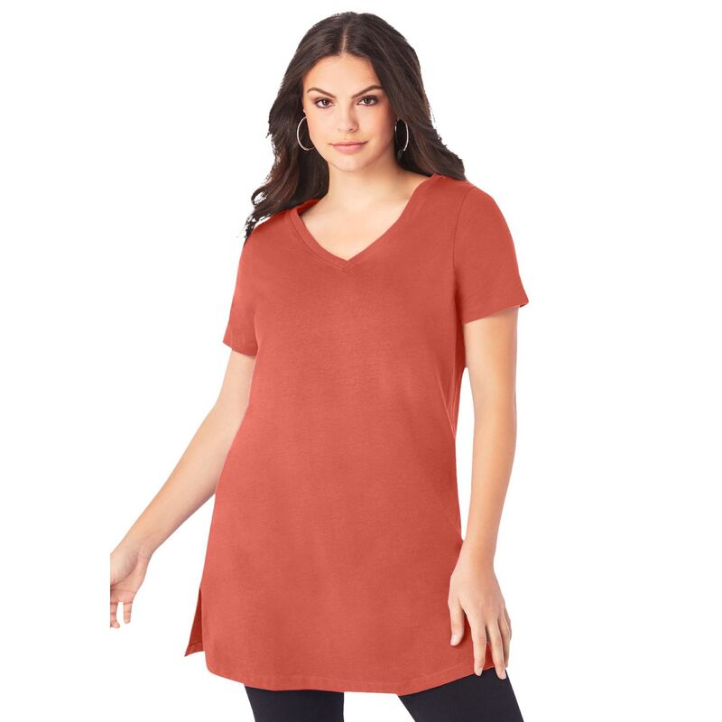 ロアマンズ レディース トップス Tシャツ Vネック プラスサイズ 半袖 Roaman's Women's Plusize Short-sleeve V-neck Ultimate Tunic Sunset Coral コーラル｜ReVida 店 9,105円