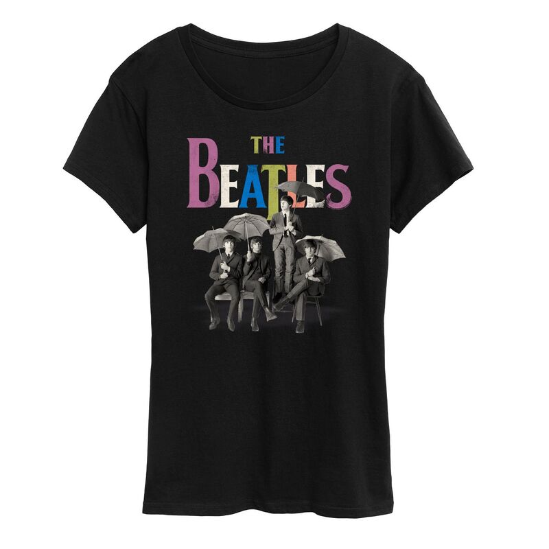 アニメキャラクター レディース トップス Tシャツ グラフィック Licensed Character Women's The Beatles Umbrella Rainbow Graphic Tee Black ブラック