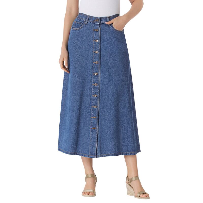 ウーマン ウィズイン レディース ボトムスカート プラスサイズ コットン Woman Within Women's Plusize Perfect Cotton Button Front Skirt Medium Stonewash