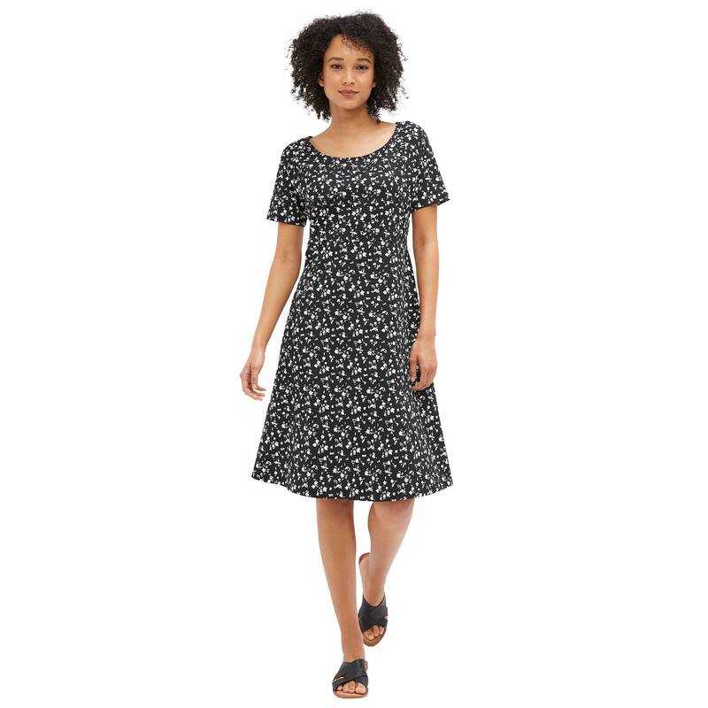 Ellos レディース トップス ワンピース プラスサイズ Ellos Women's Plusize Short Sleeve Fit & Flare Dress Black White Ditsy ホワイト
