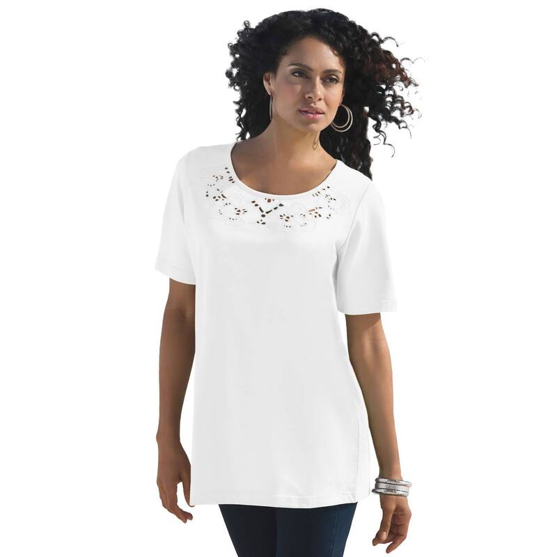 ロアマンズ レディース トップス ティーシャツ カットアウト 付け加える大いさ Roaman\u0027s Women\u0027s Plusizeyelet Cutoutee White 白いこと レディースファッション-トップス-Tシャツ・カットソー