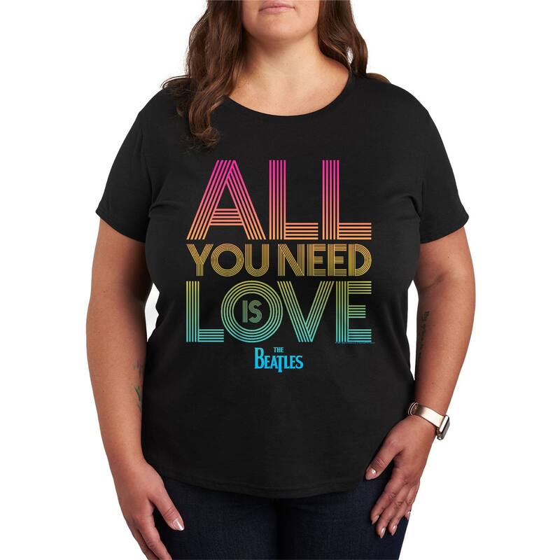 アニメキャラクター レディース トップス Tシャツ プラスサイズ グラフィック Licensed Character Plusize The Beatles All You Need Is Love Graphic Tee Black ブラック
