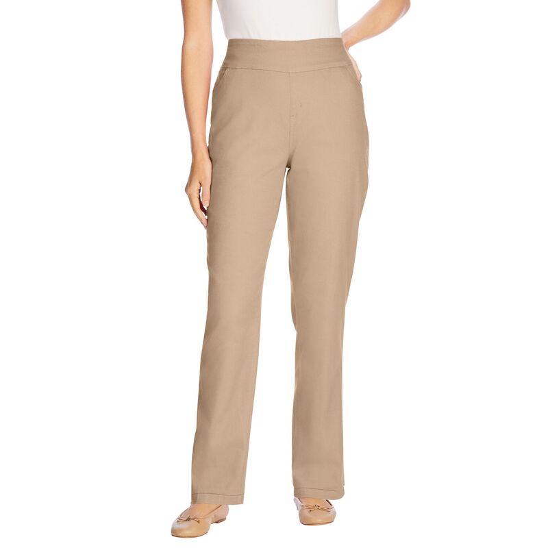 ウーマン ウィズイン レディース ボトムス デニムパンツ プラスサイズ プチ Woman Within Women's Plusize Petite Flex-fit Pull-on Straight-leg Jeanew Khaki カーキ