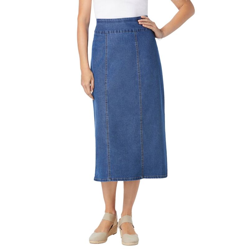 ウーマン ウィズイン レディース ボトムスカート プラスサイズ デニム Woman Within Women's Plusize Flex-fit Pull-on Denim Skirt Medium Stonewash デニム｜ReVida 店