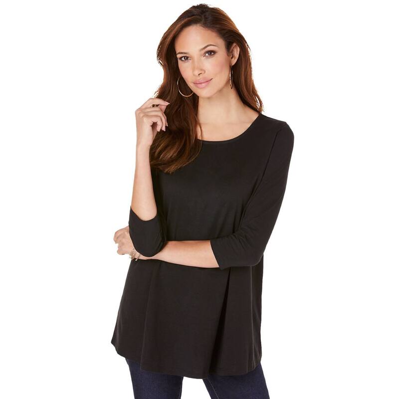 ロアマンズ レディース トップス Tシャツ プラスサイズ Roaman's Women's Plusize Three-quarter Sleeve Swing Ultimatee Black ブラック｜ReVida 店 9,105円