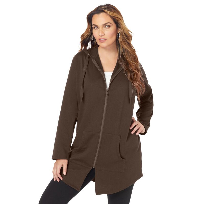 ロアマンズ レディース アウター 上衣・上衣 つけ加える大きさ フリース パーカー Roaman\u0027s Women\u0027s Plusize Fleece Zip Hoodie Jacket Chocolate 黒茶