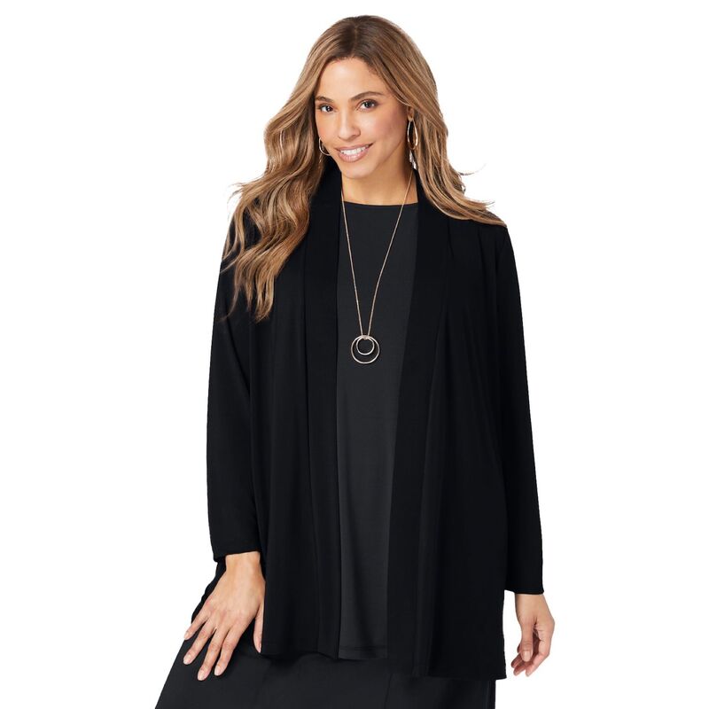ジェシカロンドン レディース アウター ジャケット・ブルゾン プラスサイズ ニット Jessica London Women's Plusize Stretch Knit Open Front Knitopper Black ブラック｜ReVida 店