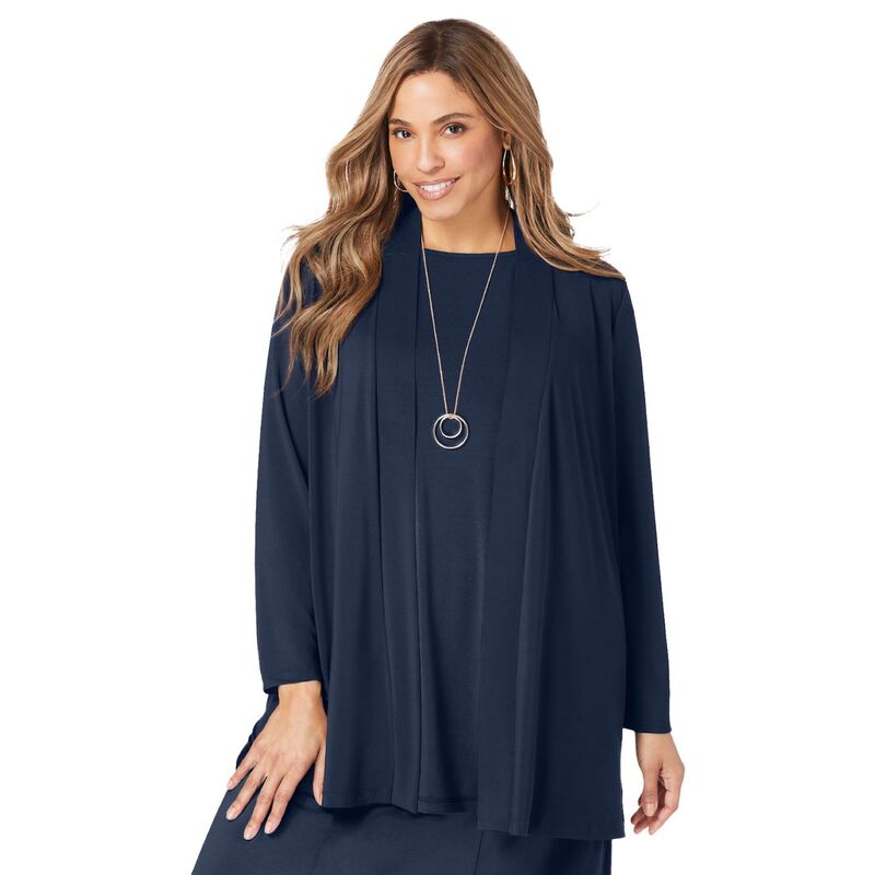 ジェシカロンドン レディース アウター ジャケット・ブルゾン プラスサイズ ニット Jessica London Women's Plusize Stretch Knit Open Front Knitopper Navy ネイビー|ReVida 店