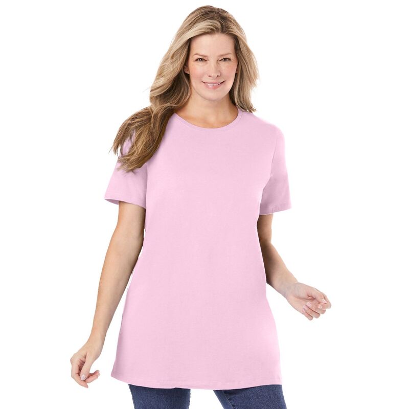 ウーマン ウィズイン レディース トップス Tシャツ クルーネック プラスサイズ Woman Within Women's Plusize Perfect Crewneck Tunic Pink ピンク