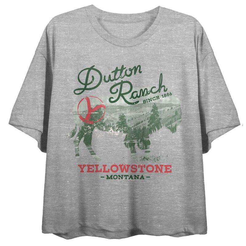 アニメキャラクター レディース トップス Tシャツ クルーネック グラフィック Licensed Character Juniors' Yellowstone Dutton Ranch Crossfade Crewneck Graphic Tee Gray グレー