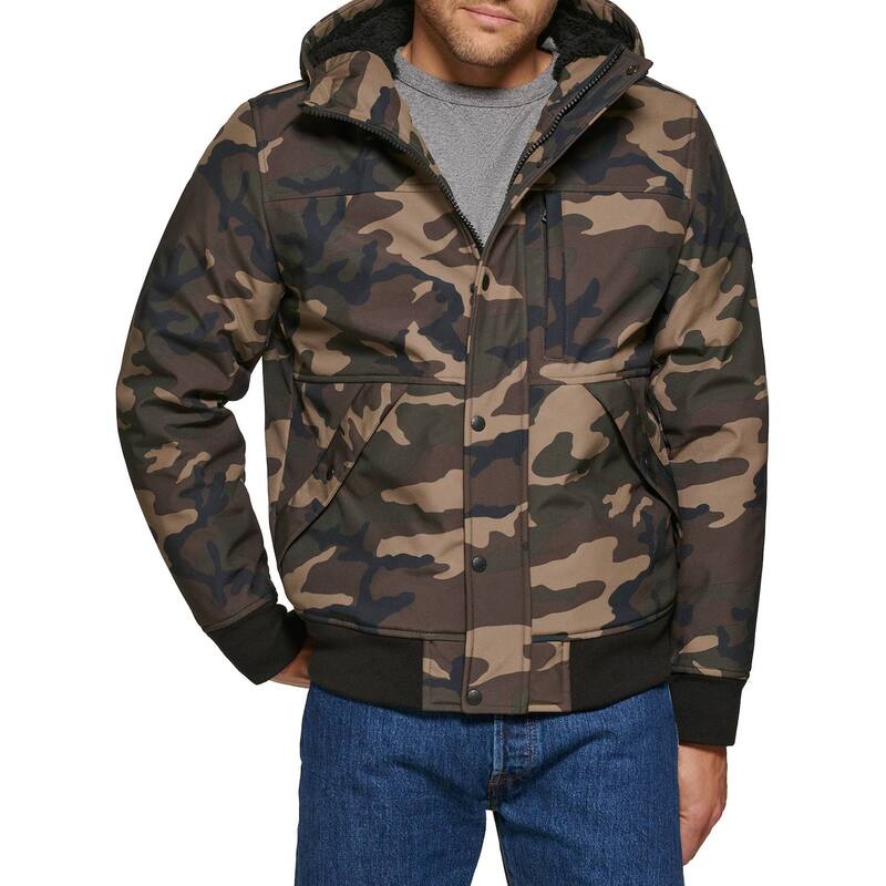 リーバイス メンズ アウター ジャケット・ブルゾン Men LeviR Mixed Media Hooded Bomber Jacket Camouflage