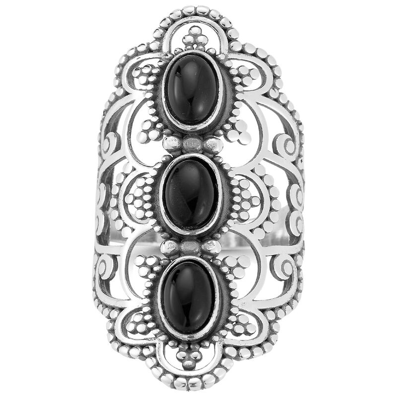 Sunkissed Sterling レディース アクセサリー リング Sunkissed Sterling Silver Oxidized Tri Black Onyx Ring Silver Tone シルバー