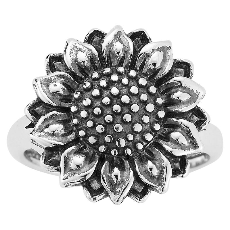 Sunkissed Sterling レディース アクセサリー リング Sunkissed Sterling Silver Oxidized Sunflower Cubic Zirconia Ring Silver Tone シルバー