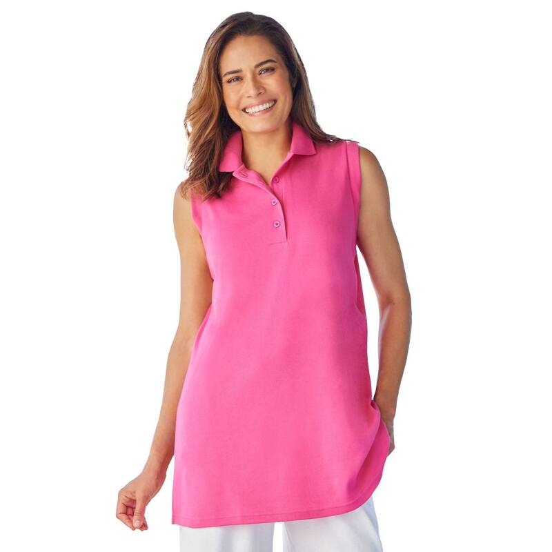 ウーマン ウィズイン レディース トップス Tシャツ ポロシャツ プラスサイズ ノースリーブ Woman Within Women's Plusize Sleeveless Polo Tunic Raspberry Sorbet