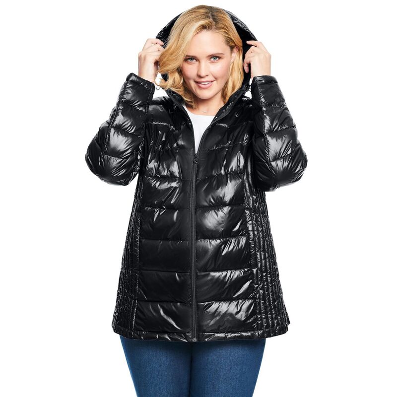 成人女性 ウィズはたご屋 レディース アウター 上衣・上衣 つけ加える大きさ Woman Within Women\u0027s Plusize Packable Puffer Jacket Black 黒いこと