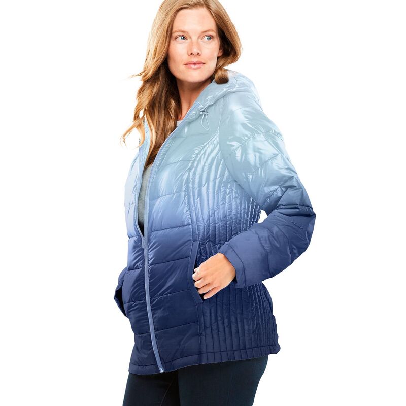 成人女性 ウィズはたご屋 レディース アウター 上衣・上衣 つけ加える大きさ Woman Within Women\u0027s Plusize Packable Puffer Jacket Evening Blue Ombre 青み