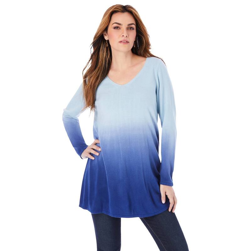ロアマンズ レディース アウター ニット・セーター プラスサイズ Roaman's Women's Plusize Fine Gauge Ombre Sweater Evening Blue ブルー