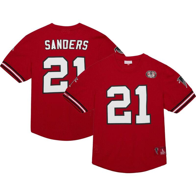 ミッチェル&ネス メンズ トップス Tシャツ メッシュ Men's Mitchell & Ness Deion Sanders Red Atlanta Falcons Retired Player Name & Number Mesh Top Fal Red レッド