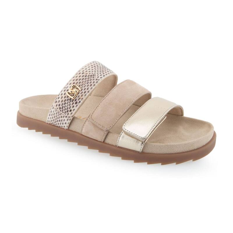 エアロソールズ レディース シューズ サンダル レザー Aerosoles Lee Women's Leather Slide Sandals Gold Metallic Leather ゴールド