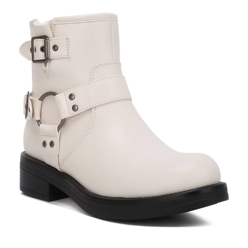 ロンドンラグ レディース シューズ ブーツ・レインブーツ レザー フェイクレザー London Rag Allux Women\'s Faux Leather Pin Buckle Boots Off White オフホワイト