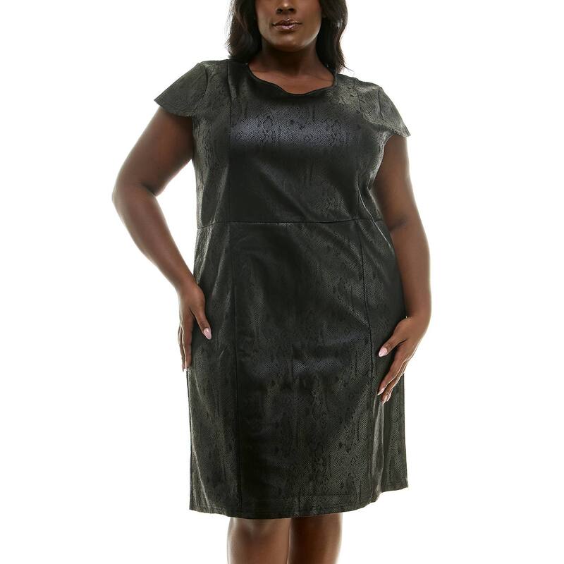 ニナレオナルド レディース トップス ワンピース プラスサイズ スキューバ スエード キャップ Plusize Nina Leonard Suede Scuba Cap Sleeve Dress Black ブラック